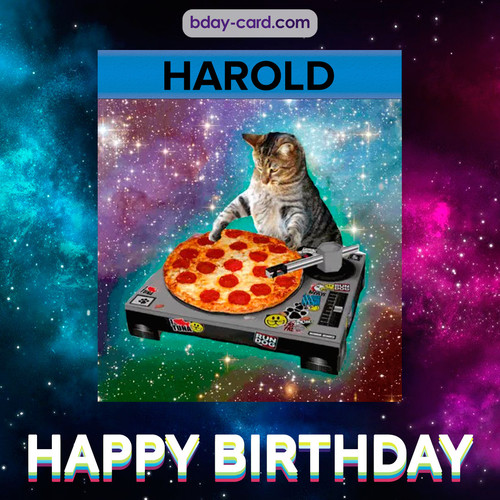 Meme with a cat for Harold - Happy Birthday