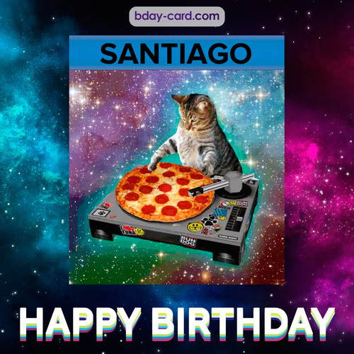 Meme with a cat for Santiago - Happy Birthday