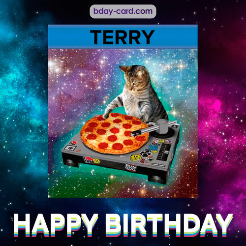 Meme with a cat for Terry - Happy Birthday