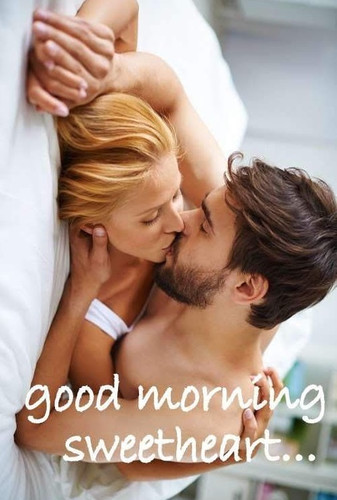 Romantic good morning of a guy with a girl in bed
