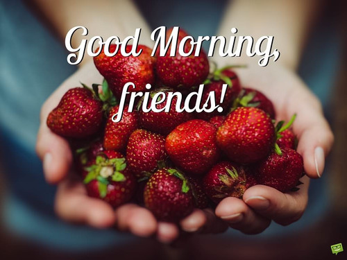 Red strawberries in hand for a friend with good morning
