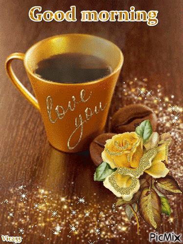 Good morning with fragrant coffee and sparkling rose