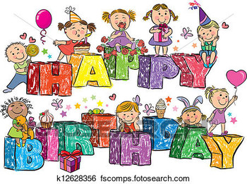 Clip art of happy birthday kids on letters k search