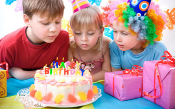 Happy birthday kids party fruit cake candles presents gif...