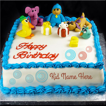 Create cute kid birthday cake with custom name