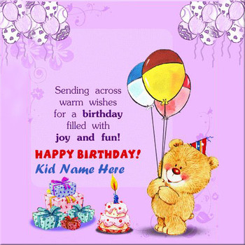 Write name on happy birthday wishes cards for kids