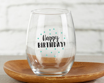 Happy birthday oz stemless wine glass