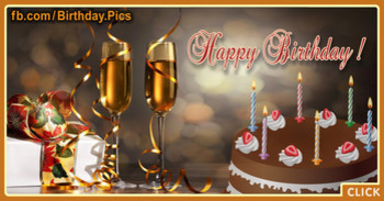 Champagne cake happy birthday card to celebrate photo happy