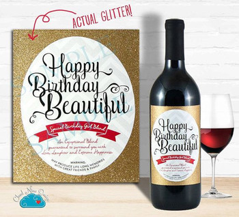 Happy birthday wine label with real glitter birthday gift...