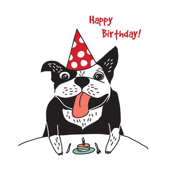 Dog french bulldog happy birthday cake greeting vector im...