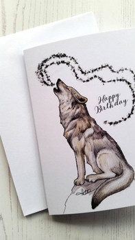 Wolf card howling wolf happy birthday wolf card recycled