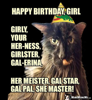 Cat birthday greetings to her funny cat lady purr day memes