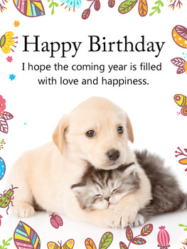 Cuddling dog amp cat happy birthday card birthday amp gre...