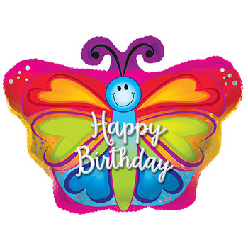 Bulk butterfly shaped happy birthday foil balloons in at