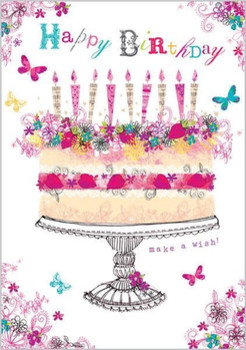 Happy birthday quote with cake and butterflies pictures p...