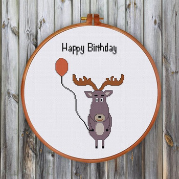 Cute deer cross stitch pattern saying happy birthday cros...