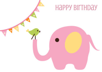 Greeting card happy birthday pink elephant