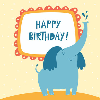 Happy birthday card with cute elephant photoshop vectors