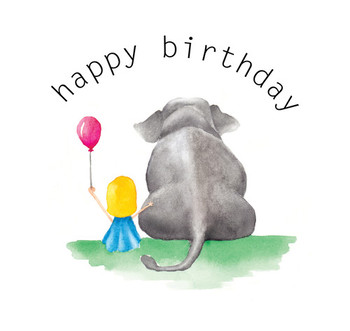 Elephant and little girl watercolor happy birthday happy