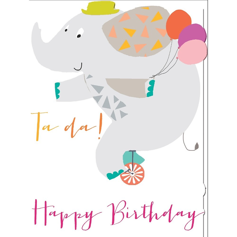 Amp pip elephant on unicycle happy birthday card