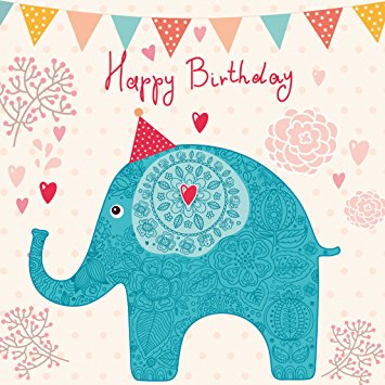 Birthday card happy birthday elephant with party hat glit...