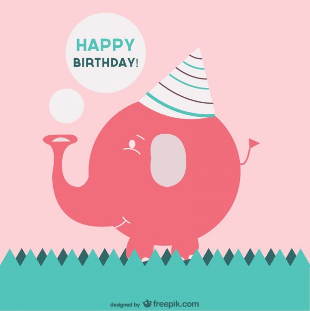 Happy birthday card with a pink elephant vector free down...