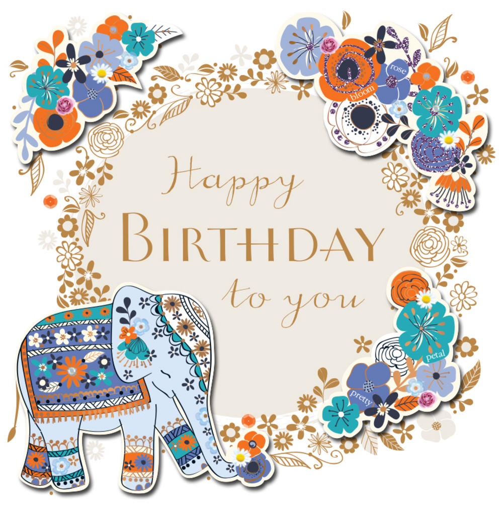 Happy birthday elephant handmade embellished greeting car...