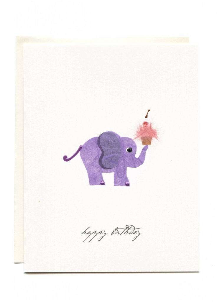 Happy birthday elephant with cupcake greeting card – flau...