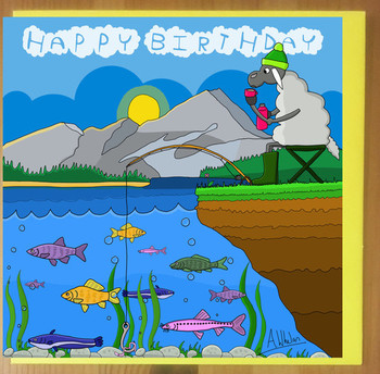 Happy birthday fishing greetings card — amy whelan art