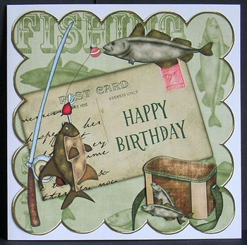 Olive fishing happy birthday in decoupage step by step