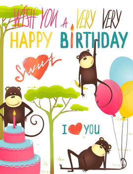 Monkey fun happy birthday card with lettering vector image