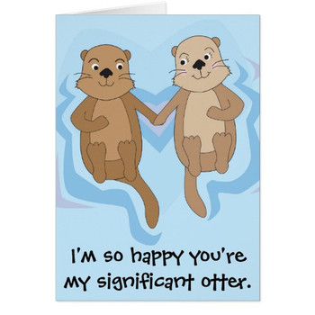 Funny happy birthday card w otters holding hands