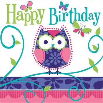 Ply lunch napkins happy birthday owl pal birthdaycase of