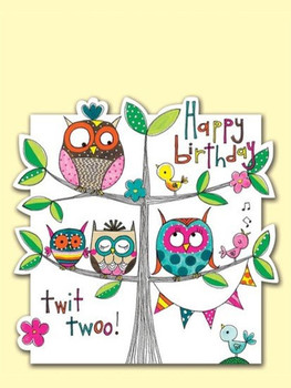 Happy birthday owls on tree by party camel