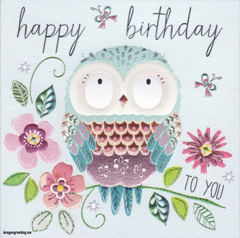 New owl flowers birthday card karenza paperie intended fo...