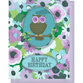 Happy birthday card blank inside purple amp turquoise flo...
