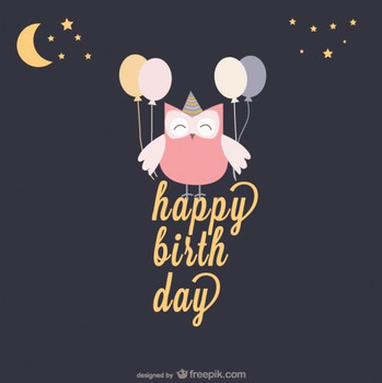 Happy birthday card with an owl and balloons vector free ...