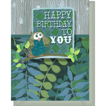 Happy birthday card blank inside green ferns amp wood wit...