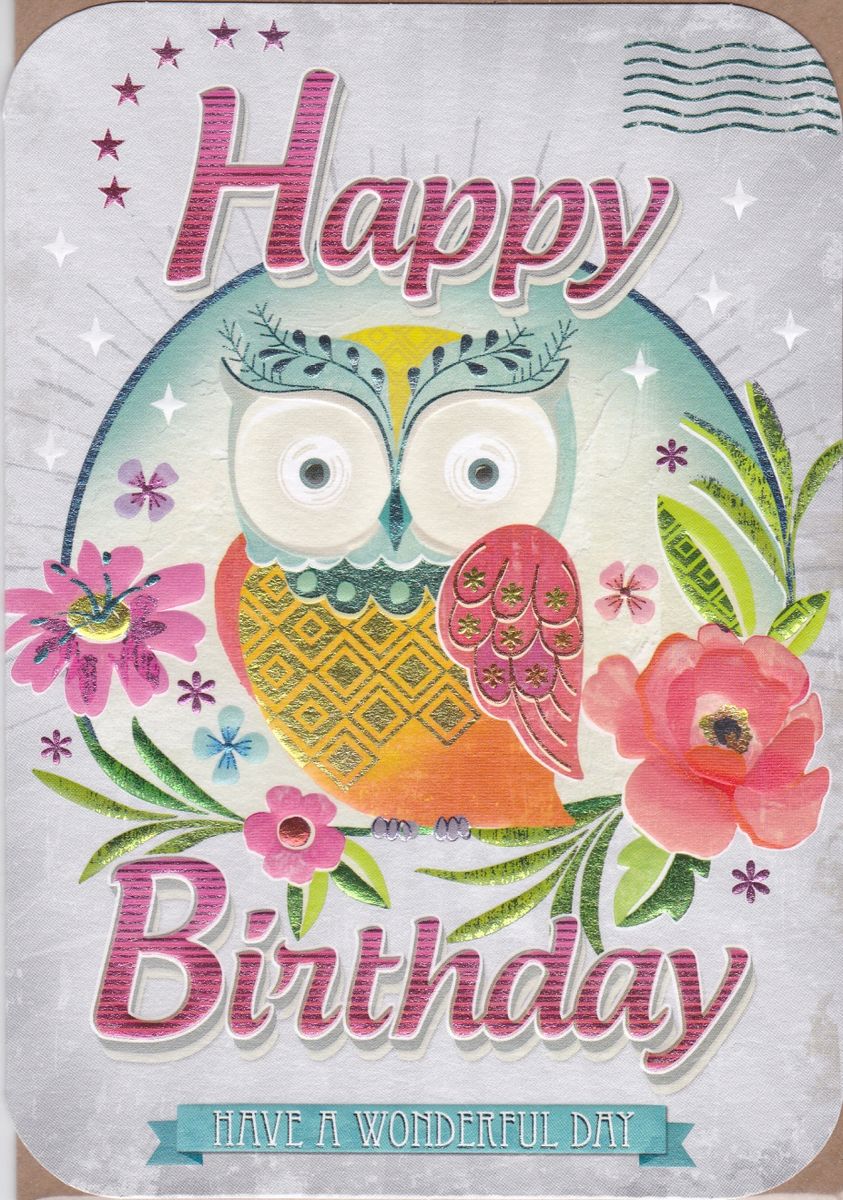 Owl amp flowers birthday card karenza paperie