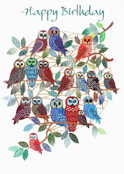 Lasercut happy birthday owls in trees £ a great lasercut