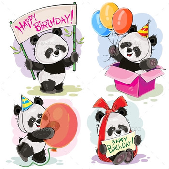 Happy birthday vector set with baby panda bears by vector...