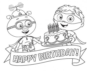 Alpha pig and super why happy birthday coloring page to p...