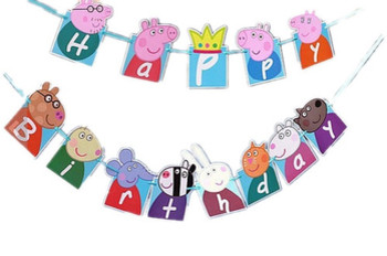 Cute pigs happy birthday banner bunting themed party flag...