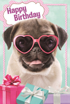 Large cute pug birthday card i love pugs