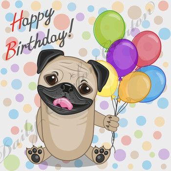 Pug dog with a happy birthday clipart