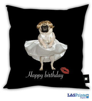 Happy birthday pug novelty cushion