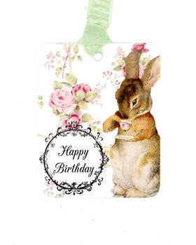 Rabbit tags happy birthday tags tea cup rabbit bunny