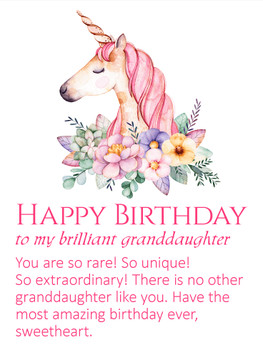 To my brilliant granddaughter unicorn happy birthday wish...