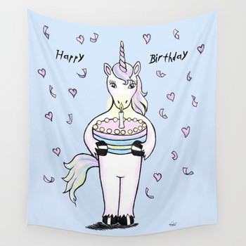 Happy birthday unicorn wall tapestry by