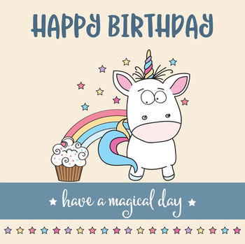 Happy birthday card with lovely baby unicorn vector image